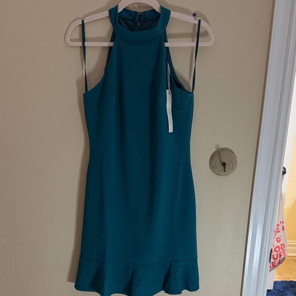 She + Sky Teal Halter Mini Dress